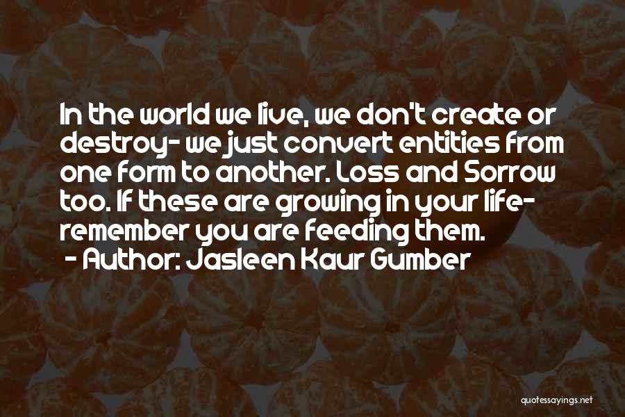 Jasleen Kaur Gumber Quotes: In The World We Live, We Don't Create Or Destroy- We Just Convert Entities From One Form To Another. Loss