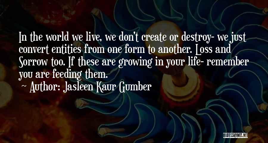Jasleen Kaur Gumber Quotes: In The World We Live, We Don't Create Or Destroy- We Just Convert Entities From One Form To Another. Loss