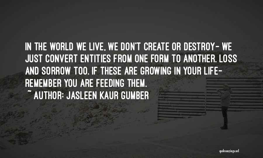 Jasleen Kaur Gumber Quotes: In The World We Live, We Don't Create Or Destroy- We Just Convert Entities From One Form To Another. Loss