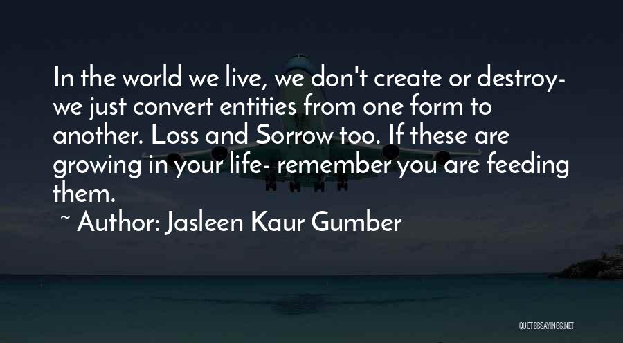Jasleen Kaur Gumber Quotes: In The World We Live, We Don't Create Or Destroy- We Just Convert Entities From One Form To Another. Loss