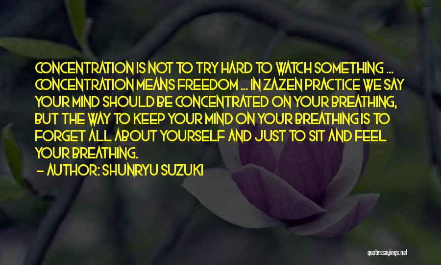 Shunryu Suzuki Quotes: Concentration Is Not To Try Hard To Watch Something ... Concentration Means Freedom ... In Zazen Practice We Say Your