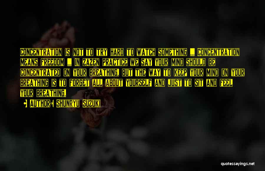Shunryu Suzuki Quotes: Concentration Is Not To Try Hard To Watch Something ... Concentration Means Freedom ... In Zazen Practice We Say Your
