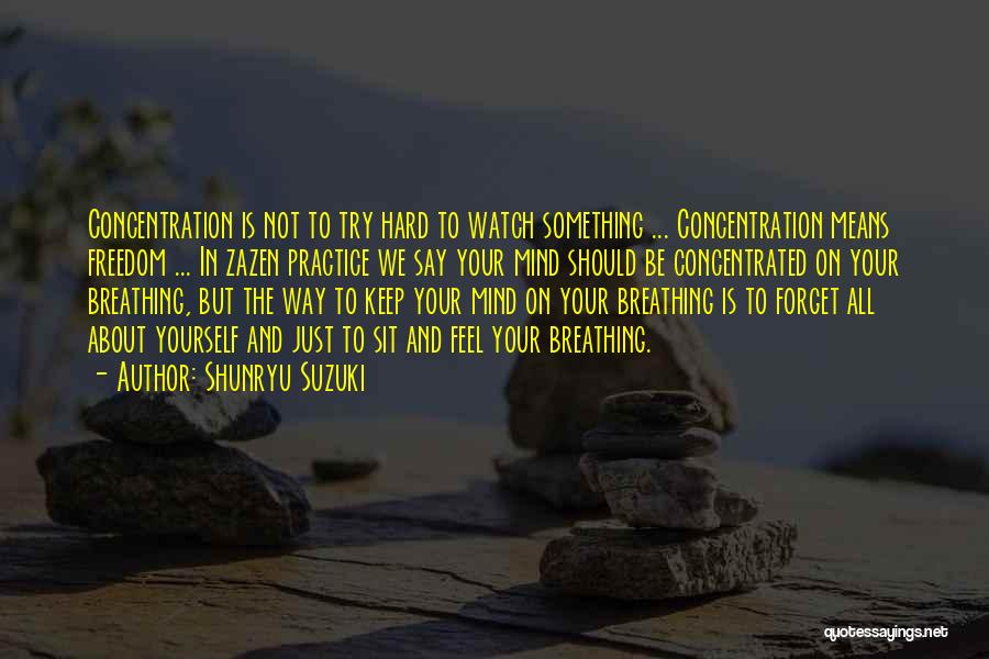 Shunryu Suzuki Quotes: Concentration Is Not To Try Hard To Watch Something ... Concentration Means Freedom ... In Zazen Practice We Say Your