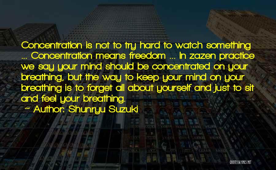 Shunryu Suzuki Quotes: Concentration Is Not To Try Hard To Watch Something ... Concentration Means Freedom ... In Zazen Practice We Say Your