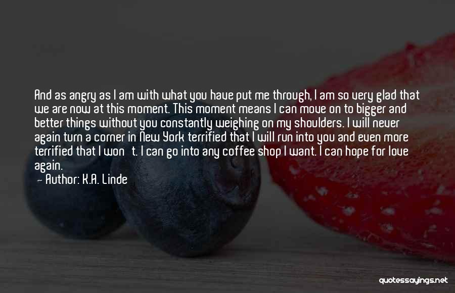 K.A. Linde Quotes: And As Angry As I Am With What You Have Put Me Through, I Am So Very Glad That We