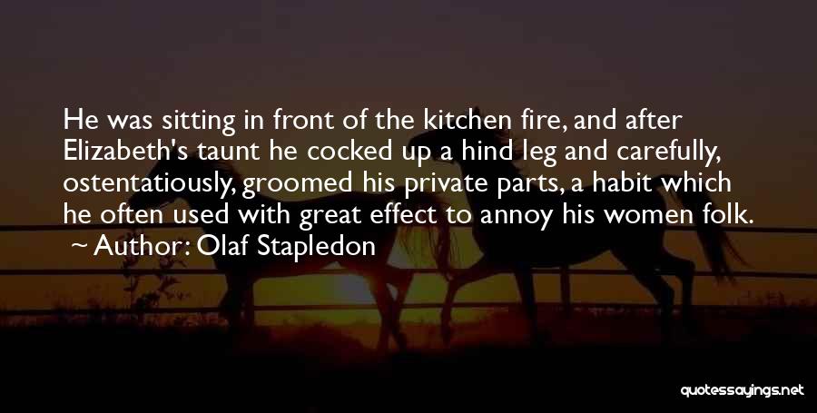 Olaf Stapledon Quotes: He Was Sitting In Front Of The Kitchen Fire, And After Elizabeth's Taunt He Cocked Up A Hind Leg And