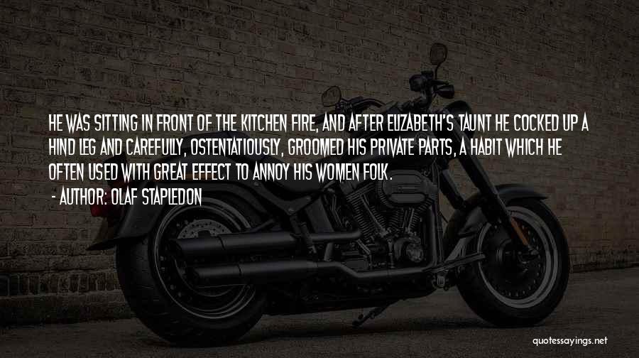 Olaf Stapledon Quotes: He Was Sitting In Front Of The Kitchen Fire, And After Elizabeth's Taunt He Cocked Up A Hind Leg And