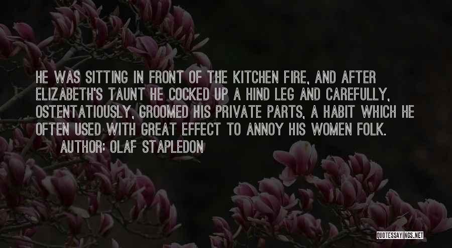 Olaf Stapledon Quotes: He Was Sitting In Front Of The Kitchen Fire, And After Elizabeth's Taunt He Cocked Up A Hind Leg And