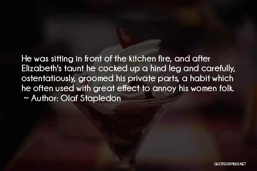 Olaf Stapledon Quotes: He Was Sitting In Front Of The Kitchen Fire, And After Elizabeth's Taunt He Cocked Up A Hind Leg And