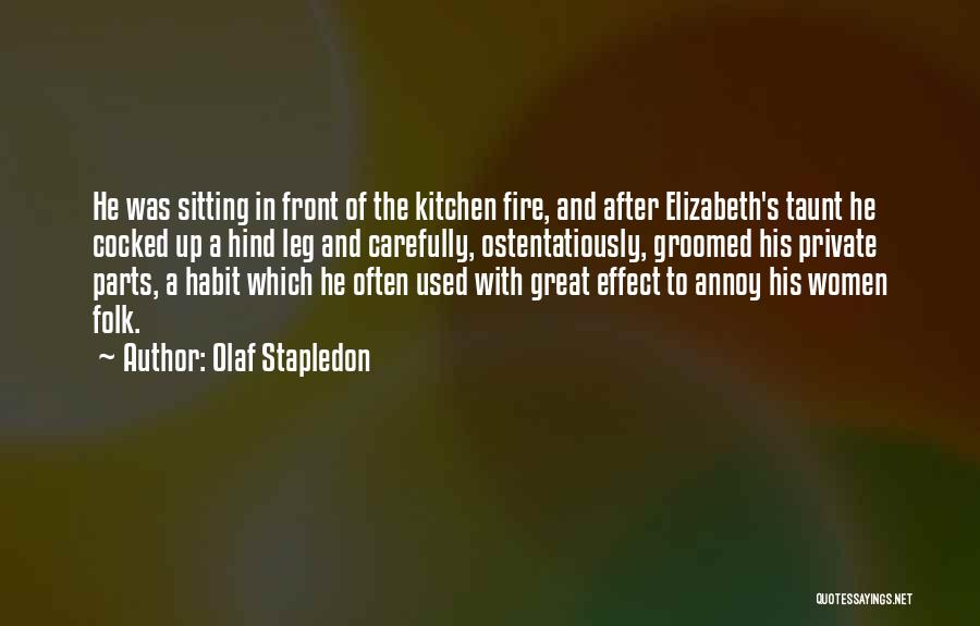 Olaf Stapledon Quotes: He Was Sitting In Front Of The Kitchen Fire, And After Elizabeth's Taunt He Cocked Up A Hind Leg And