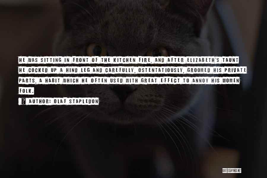 Olaf Stapledon Quotes: He Was Sitting In Front Of The Kitchen Fire, And After Elizabeth's Taunt He Cocked Up A Hind Leg And