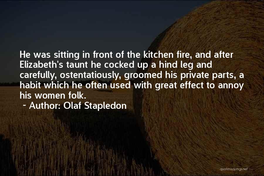 Olaf Stapledon Quotes: He Was Sitting In Front Of The Kitchen Fire, And After Elizabeth's Taunt He Cocked Up A Hind Leg And