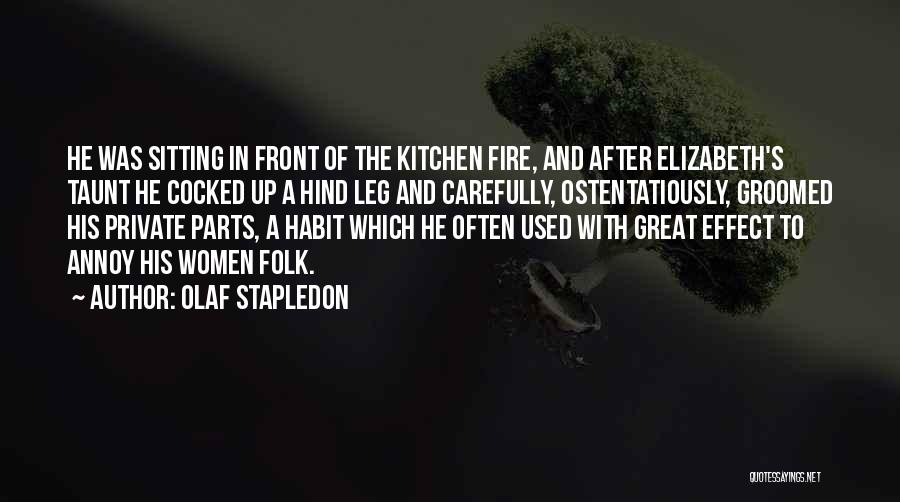 Olaf Stapledon Quotes: He Was Sitting In Front Of The Kitchen Fire, And After Elizabeth's Taunt He Cocked Up A Hind Leg And