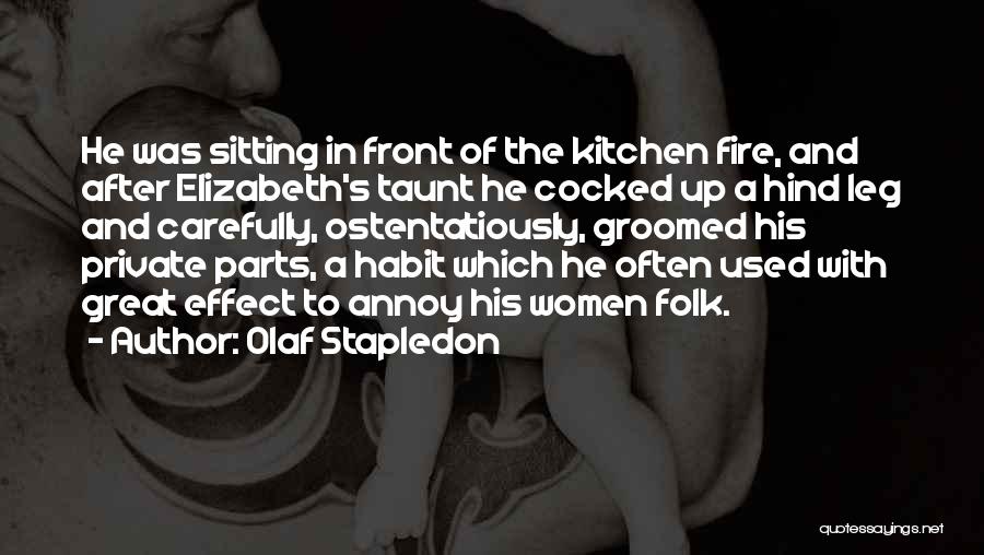 Olaf Stapledon Quotes: He Was Sitting In Front Of The Kitchen Fire, And After Elizabeth's Taunt He Cocked Up A Hind Leg And