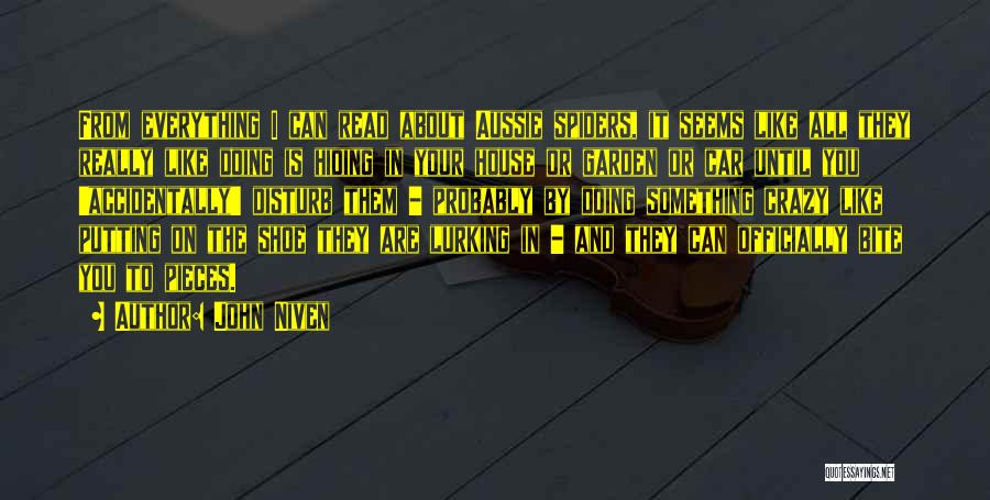 John Niven Quotes: From Everything I Can Read About Aussie Spiders, It Seems Like All They Really Like Doing Is Hiding In Your