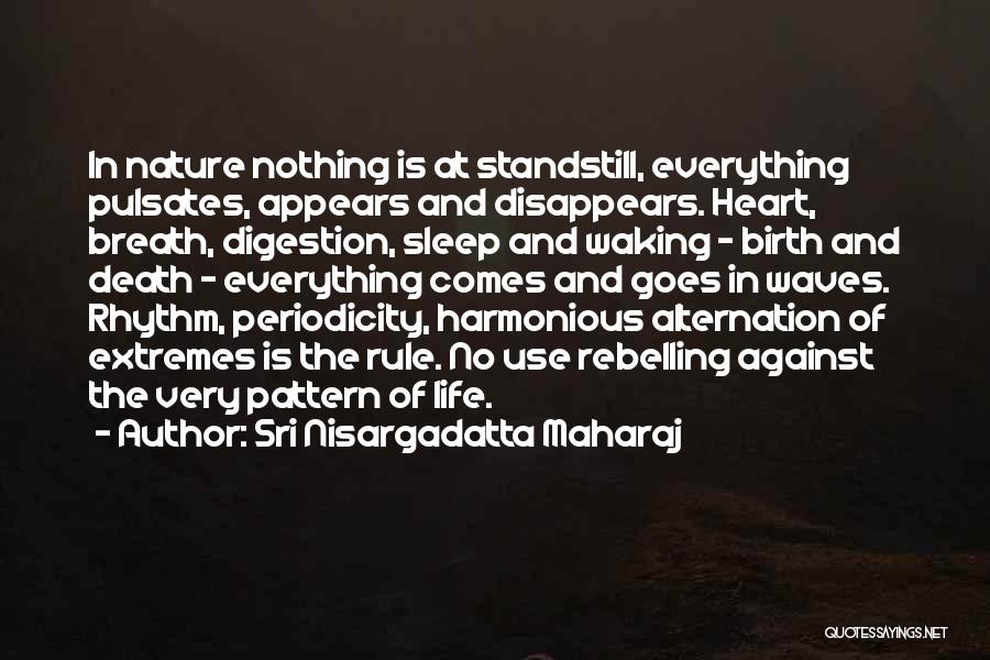 Sri Nisargadatta Maharaj Quotes: In Nature Nothing Is At Standstill, Everything Pulsates, Appears And Disappears. Heart, Breath, Digestion, Sleep And Waking - Birth And