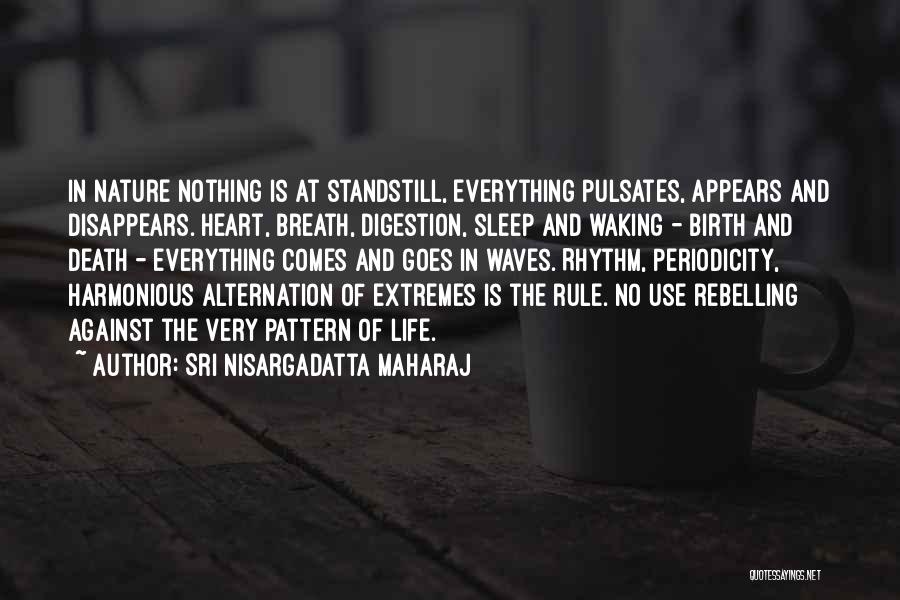 Sri Nisargadatta Maharaj Quotes: In Nature Nothing Is At Standstill, Everything Pulsates, Appears And Disappears. Heart, Breath, Digestion, Sleep And Waking - Birth And