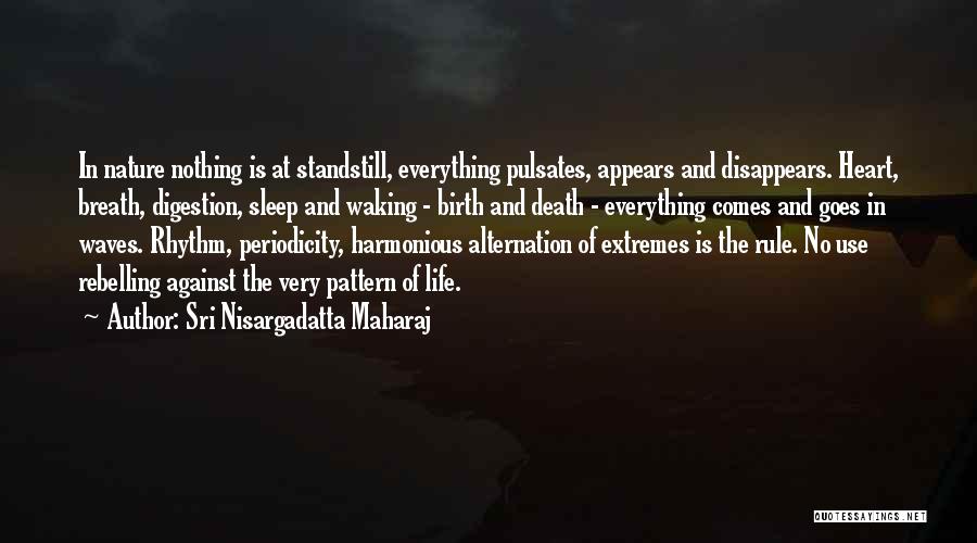 Sri Nisargadatta Maharaj Quotes: In Nature Nothing Is At Standstill, Everything Pulsates, Appears And Disappears. Heart, Breath, Digestion, Sleep And Waking - Birth And