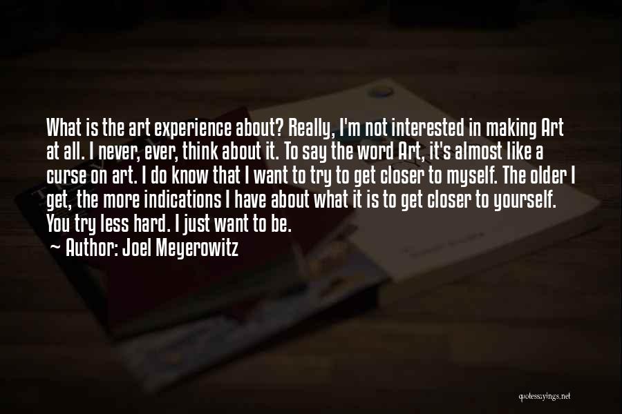 Joel Meyerowitz Quotes: What Is The Art Experience About? Really, I'm Not Interested In Making Art At All. I Never, Ever, Think About