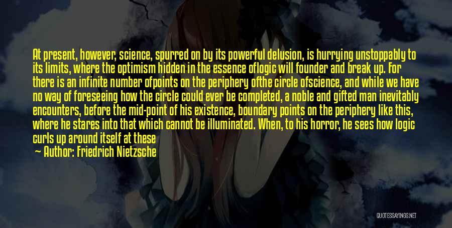 Friedrich Nietzsche Quotes: At Present, However, Science, Spurred On By Its Powerful Delusion, Is Hurrying Unstoppably To Its Limits, Where The Optimism Hidden