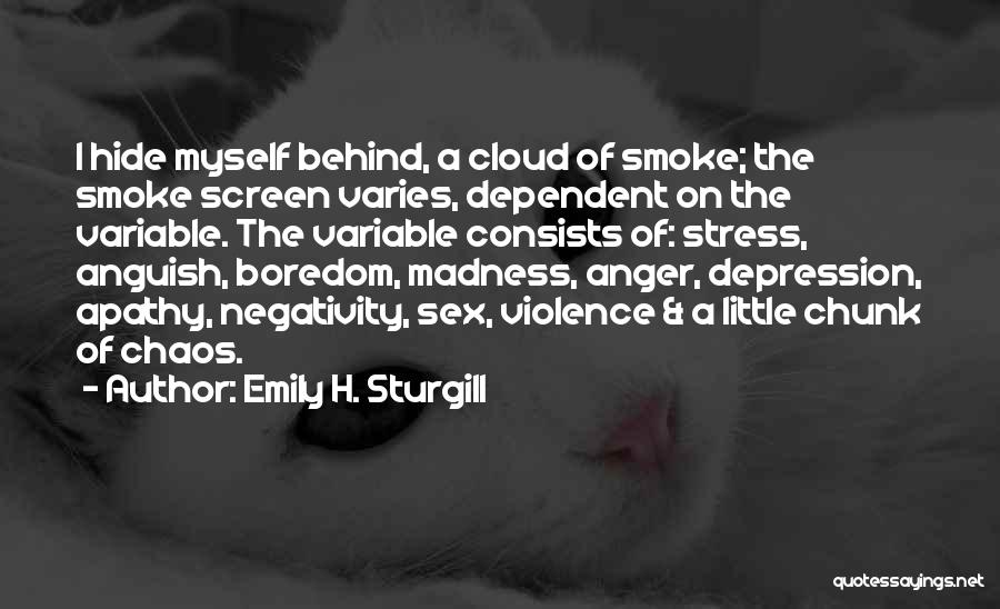Emily H. Sturgill Quotes: I Hide Myself Behind, A Cloud Of Smoke; The Smoke Screen Varies, Dependent On The Variable. The Variable Consists Of: