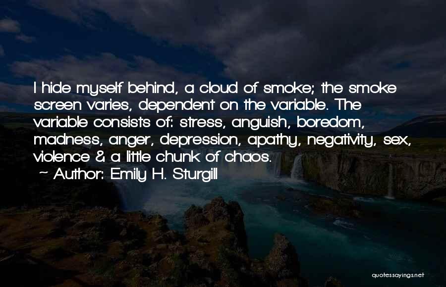 Emily H. Sturgill Quotes: I Hide Myself Behind, A Cloud Of Smoke; The Smoke Screen Varies, Dependent On The Variable. The Variable Consists Of: