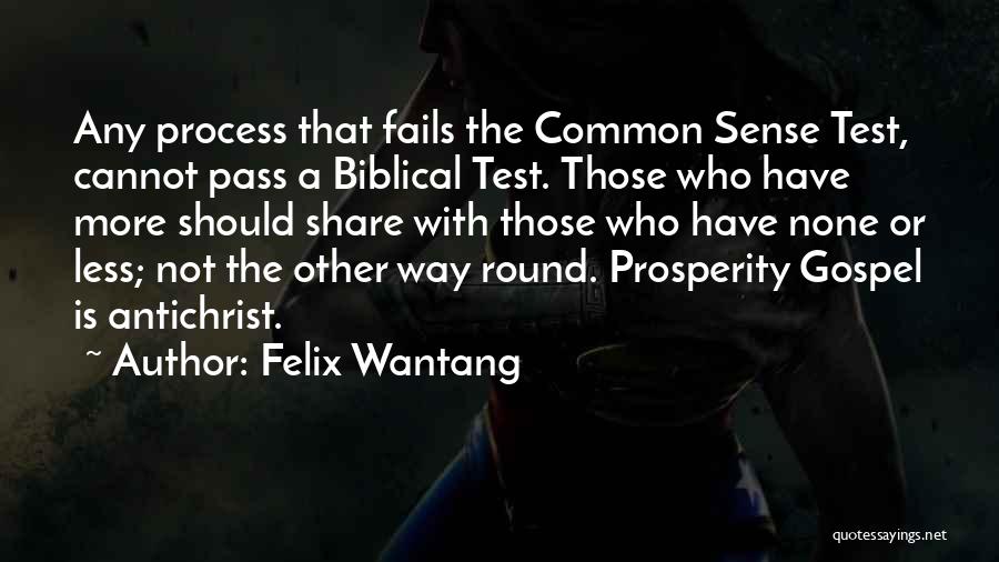 Felix Wantang Quotes: Any Process That Fails The Common Sense Test, Cannot Pass A Biblical Test. Those Who Have More Should Share With