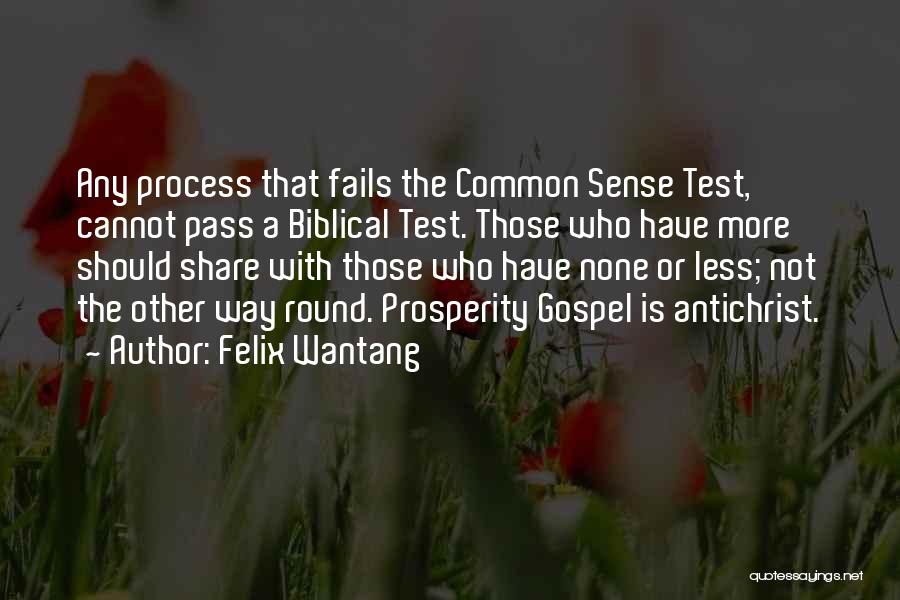 Felix Wantang Quotes: Any Process That Fails The Common Sense Test, Cannot Pass A Biblical Test. Those Who Have More Should Share With