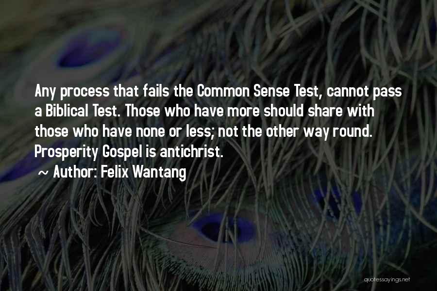 Felix Wantang Quotes: Any Process That Fails The Common Sense Test, Cannot Pass A Biblical Test. Those Who Have More Should Share With