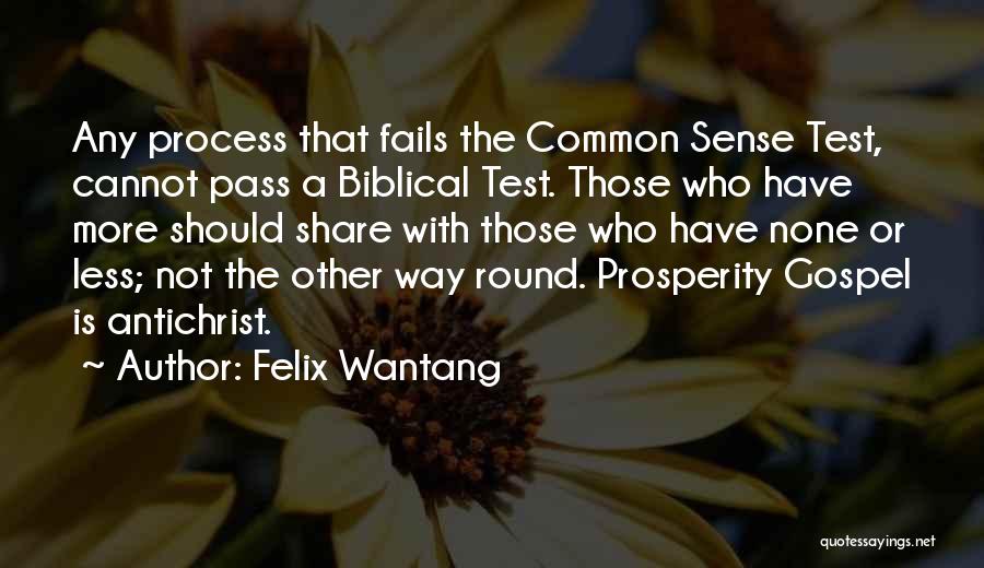 Felix Wantang Quotes: Any Process That Fails The Common Sense Test, Cannot Pass A Biblical Test. Those Who Have More Should Share With