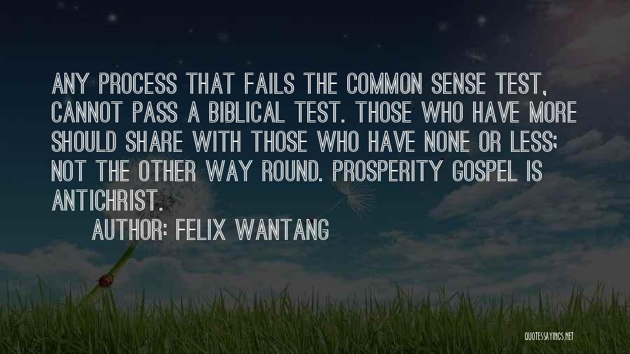 Felix Wantang Quotes: Any Process That Fails The Common Sense Test, Cannot Pass A Biblical Test. Those Who Have More Should Share With