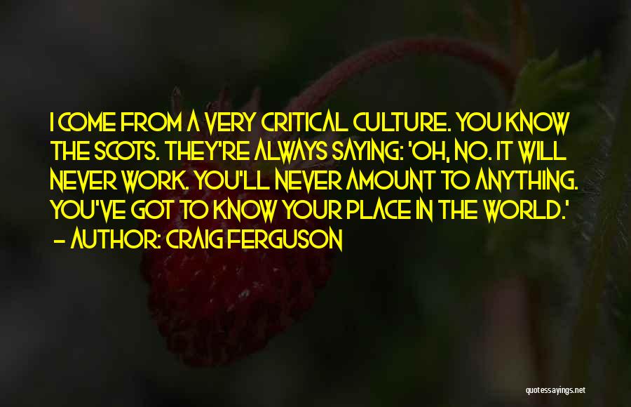 Craig Ferguson Quotes: I Come From A Very Critical Culture. You Know The Scots. They're Always Saying: 'oh, No. It Will Never Work.