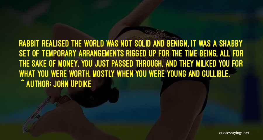 John Updike Quotes: Rabbit Realised The World Was Not Solid And Benign, It Was A Shabby Set Of Temporary Arrangements Rigged Up For