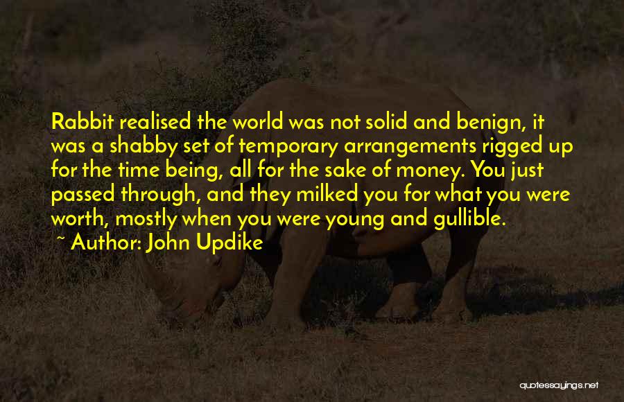 John Updike Quotes: Rabbit Realised The World Was Not Solid And Benign, It Was A Shabby Set Of Temporary Arrangements Rigged Up For