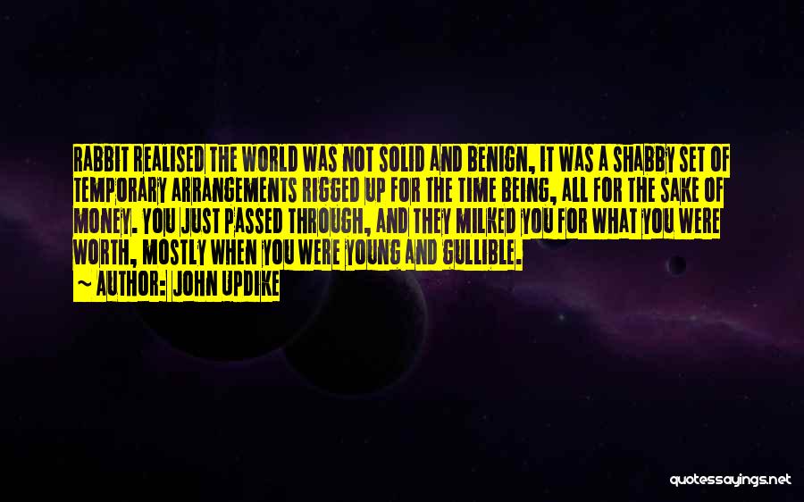 John Updike Quotes: Rabbit Realised The World Was Not Solid And Benign, It Was A Shabby Set Of Temporary Arrangements Rigged Up For