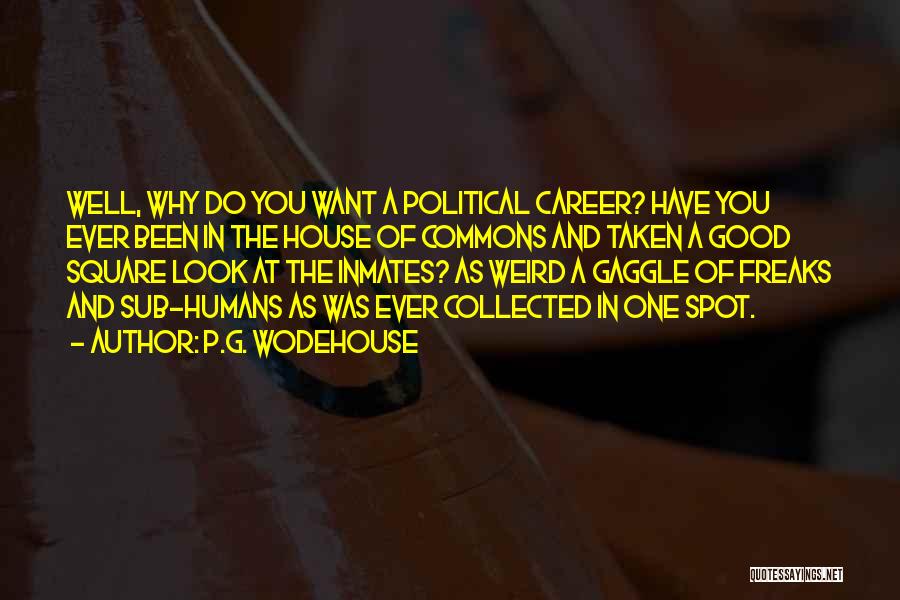 P.G. Wodehouse Quotes: Well, Why Do You Want A Political Career? Have You Ever Been In The House Of Commons And Taken A