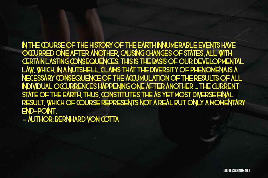 Bernhard Von Cotta Quotes: In The Course Of The History Of The Earth Innumerable Events Have Occurred One After Another, Causing Changes Of States,