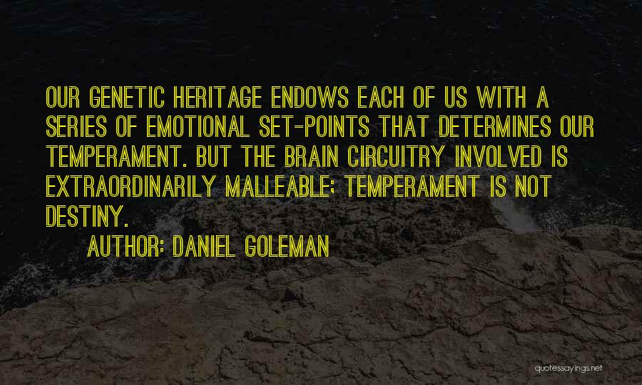 Daniel Goleman Quotes: Our Genetic Heritage Endows Each Of Us With A Series Of Emotional Set-points That Determines Our Temperament. But The Brain