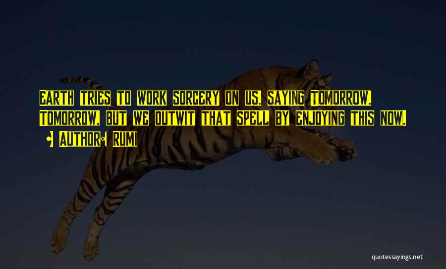 Rumi Quotes: Earth Tries To Work Sorcery On Us, Saying Tomorrow, Tomorrow, But We Outwit That Spell By Enjoying This Now.