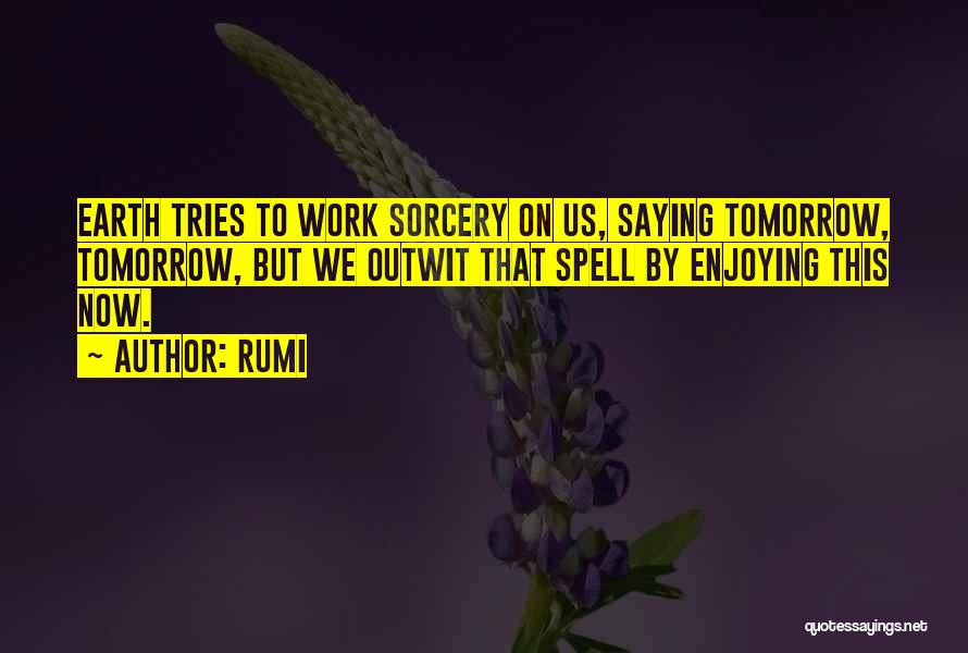 Rumi Quotes: Earth Tries To Work Sorcery On Us, Saying Tomorrow, Tomorrow, But We Outwit That Spell By Enjoying This Now.