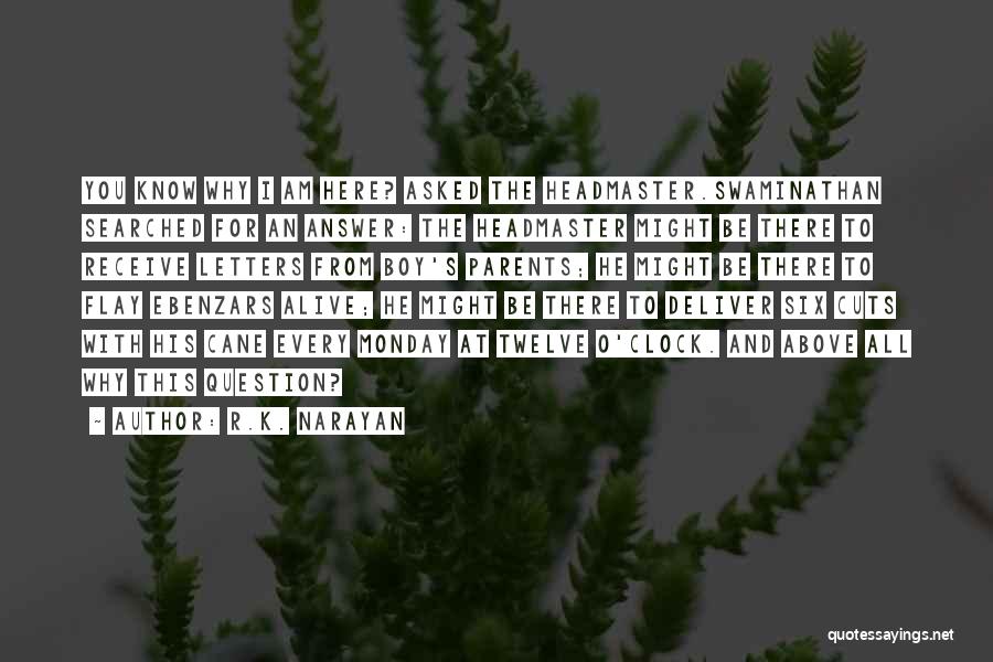 R.K. Narayan Quotes: You Know Why I Am Here? Asked The Headmaster.swaminathan Searched For An Answer: The Headmaster Might Be There To Receive
