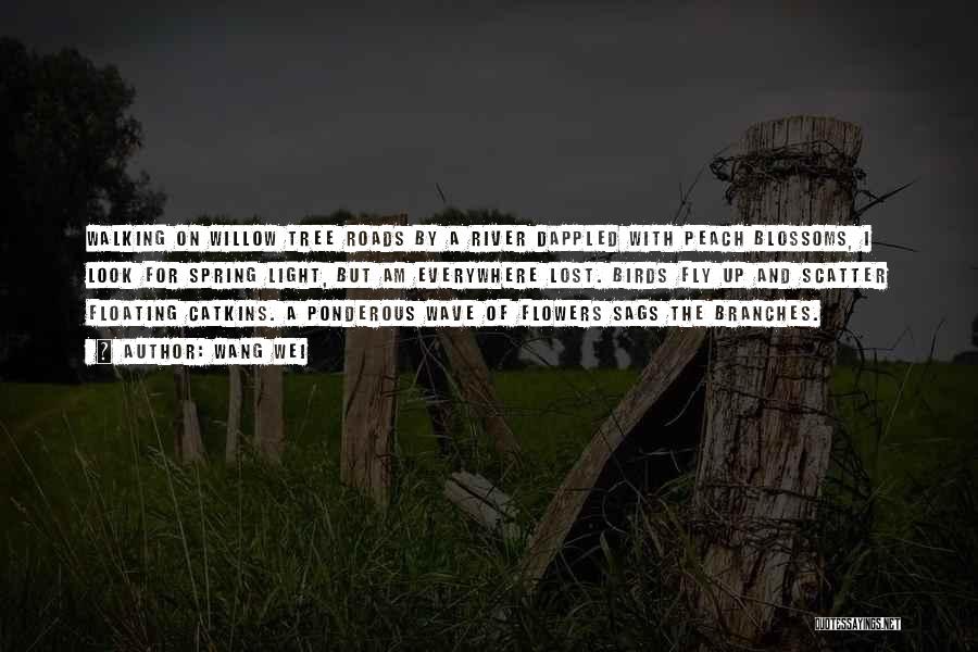 Wang Wei Quotes: Walking On Willow Tree Roads By A River Dappled With Peach Blossoms, I Look For Spring Light, But Am Everywhere