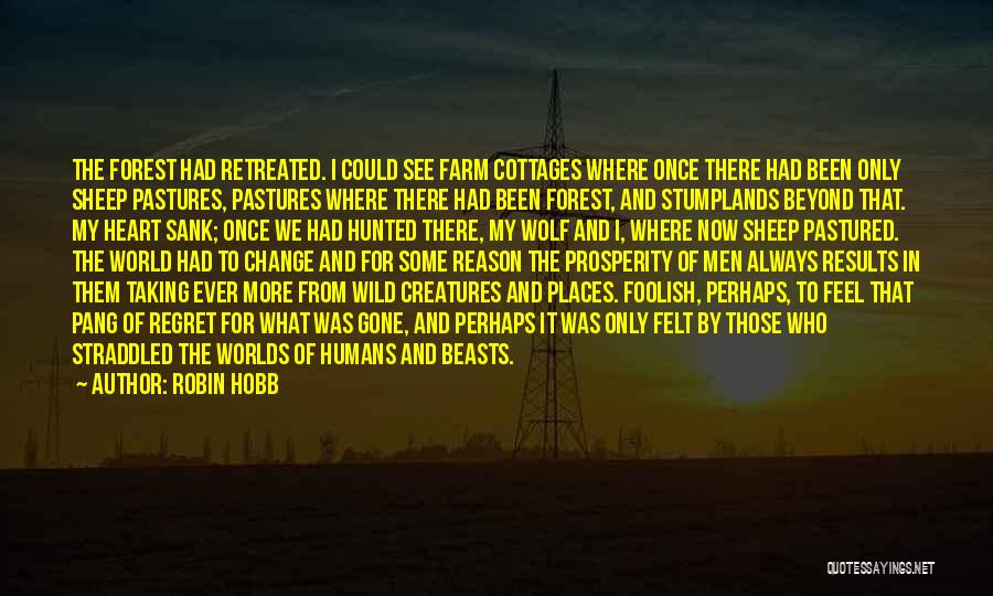 Robin Hobb Quotes: The Forest Had Retreated. I Could See Farm Cottages Where Once There Had Been Only Sheep Pastures, Pastures Where There