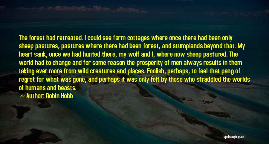 Robin Hobb Quotes: The Forest Had Retreated. I Could See Farm Cottages Where Once There Had Been Only Sheep Pastures, Pastures Where There