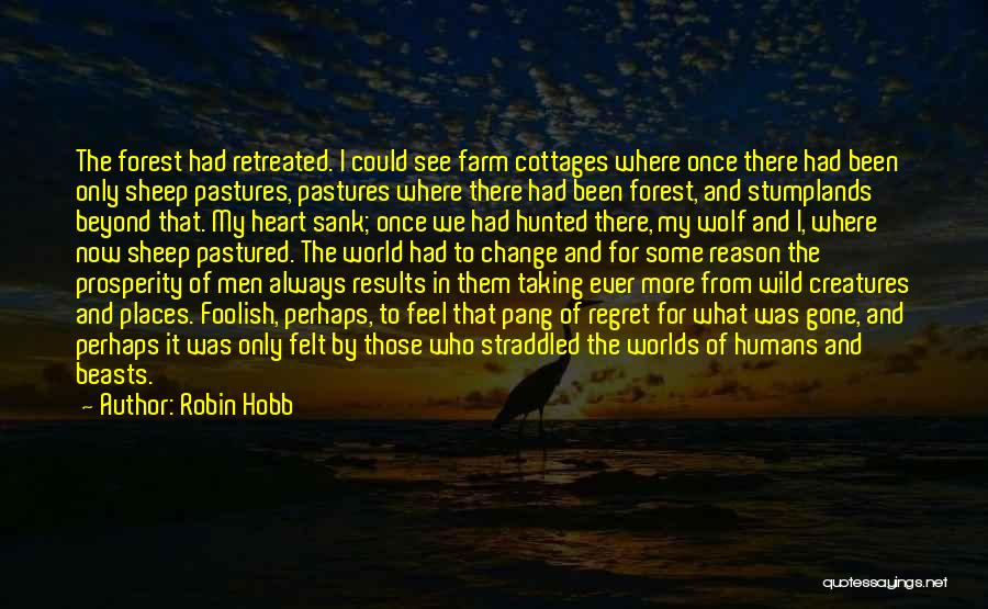 Robin Hobb Quotes: The Forest Had Retreated. I Could See Farm Cottages Where Once There Had Been Only Sheep Pastures, Pastures Where There