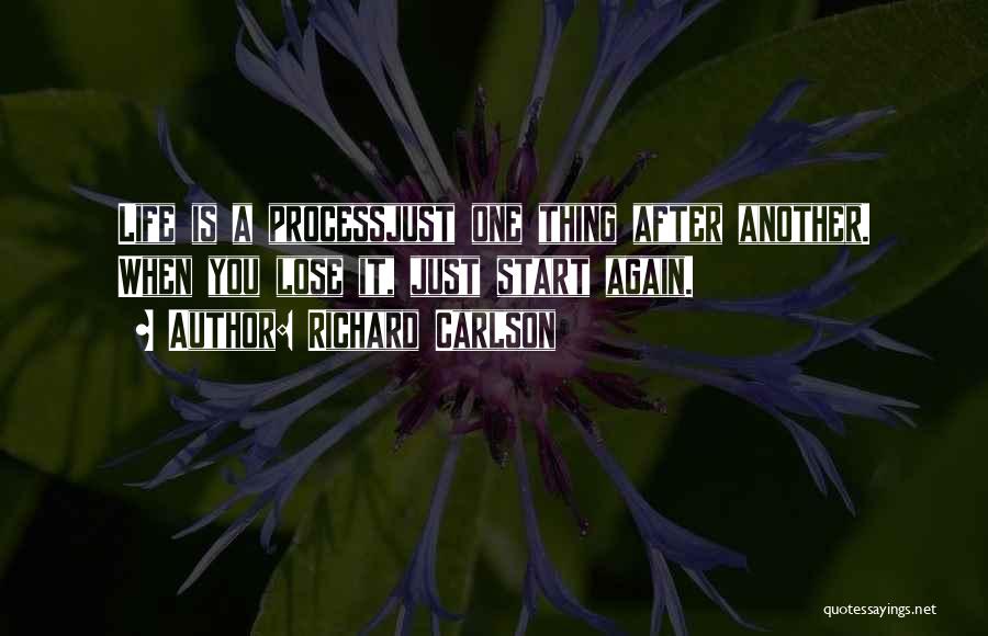 Richard Carlson Quotes: Life Is A Processjust One Thing After Another. When You Lose It, Just Start Again.