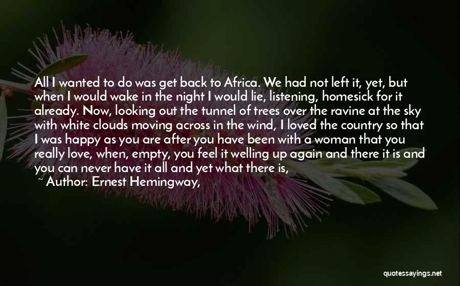 Ernest Hemingway, Quotes: All I Wanted To Do Was Get Back To Africa. We Had Not Left It, Yet, But When I Would