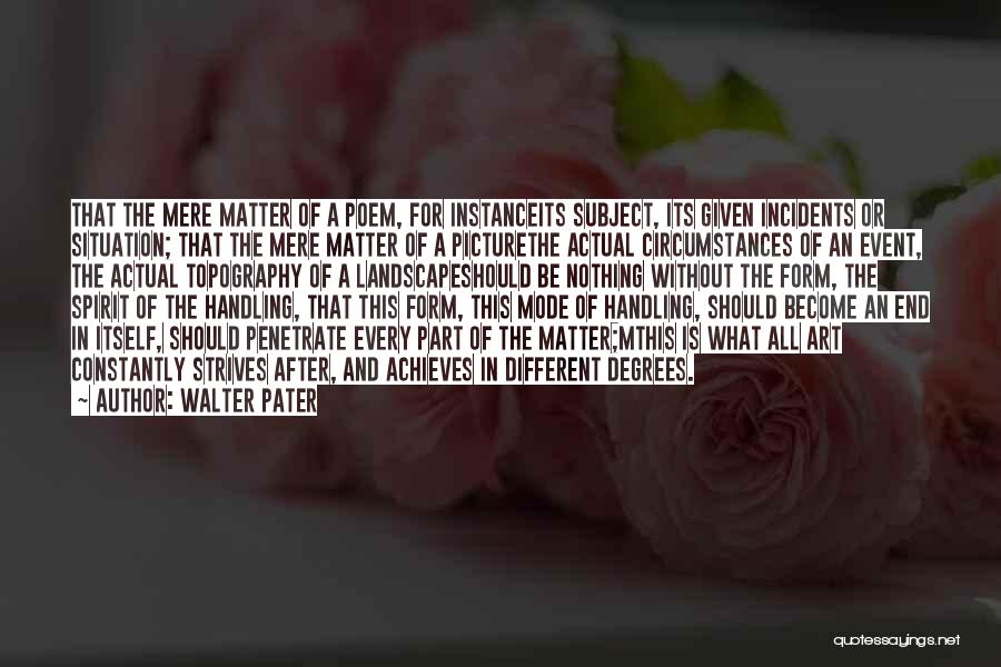 Walter Pater Quotes: That The Mere Matter Of A Poem, For Instanceits Subject, Its Given Incidents Or Situation; That The Mere Matter Of