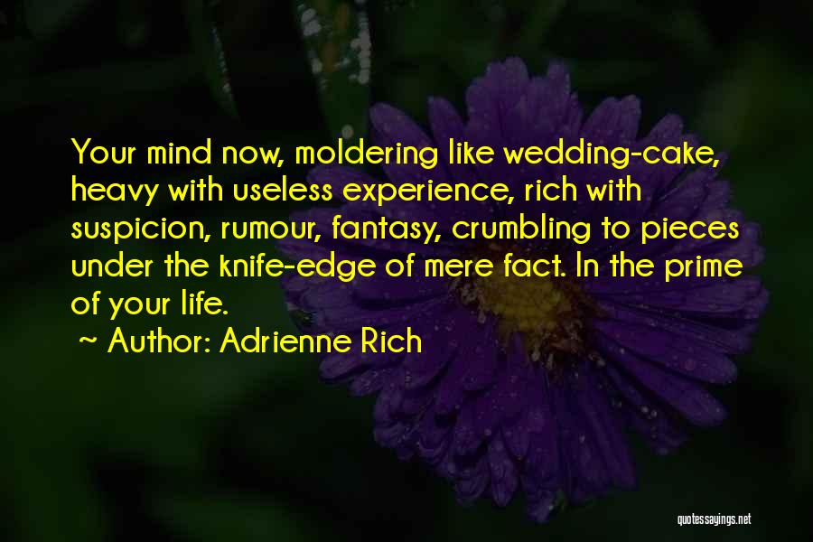 Adrienne Rich Quotes: Your Mind Now, Moldering Like Wedding-cake, Heavy With Useless Experience, Rich With Suspicion, Rumour, Fantasy, Crumbling To Pieces Under The