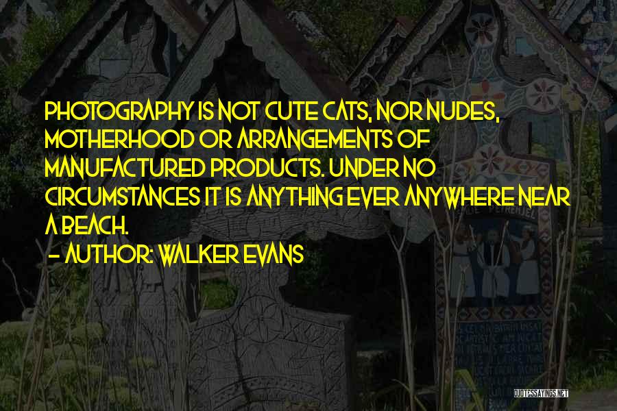 Walker Evans Quotes: Photography Is Not Cute Cats, Nor Nudes, Motherhood Or Arrangements Of Manufactured Products. Under No Circumstances It Is Anything Ever